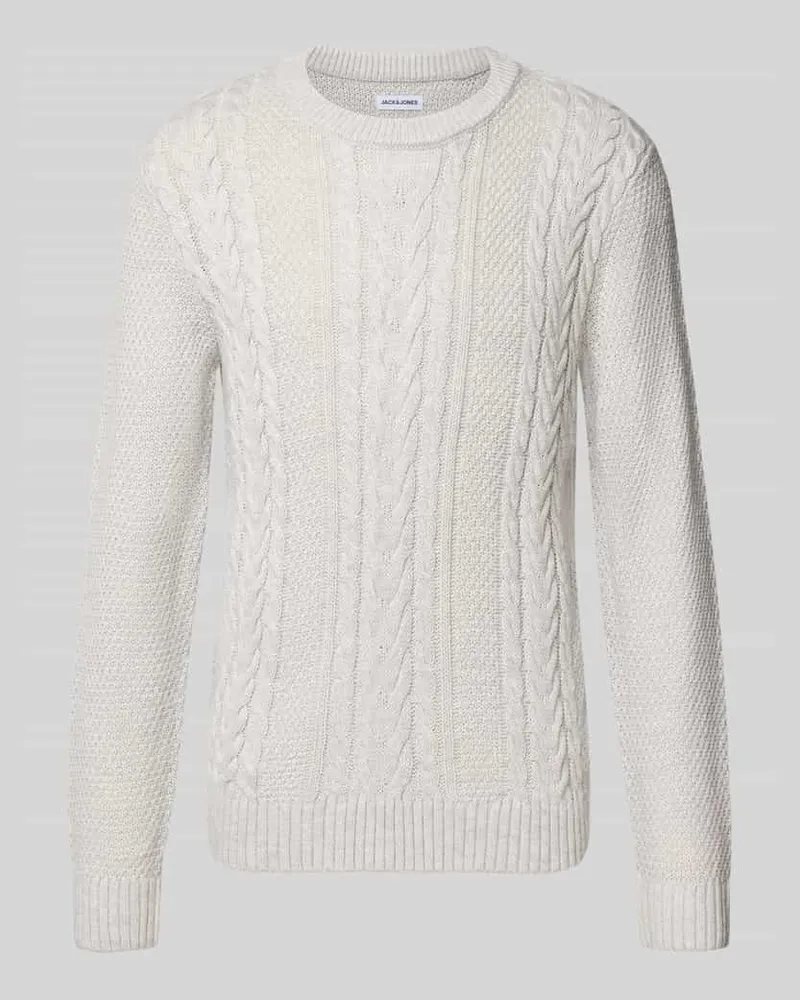 Jack & Jones Pullover mit Zopfstrickstruktur Hellgrau