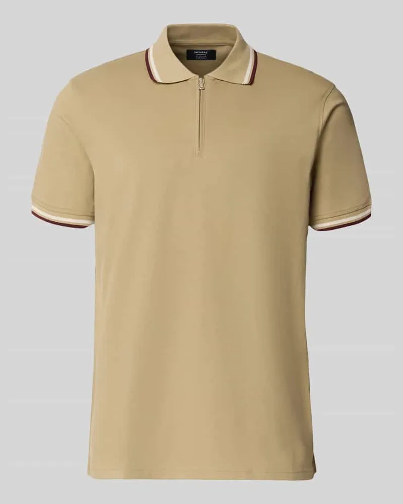 McNeal Slim Fit Poloshirt mit Kontraststreifen und Reißverschluss Mud