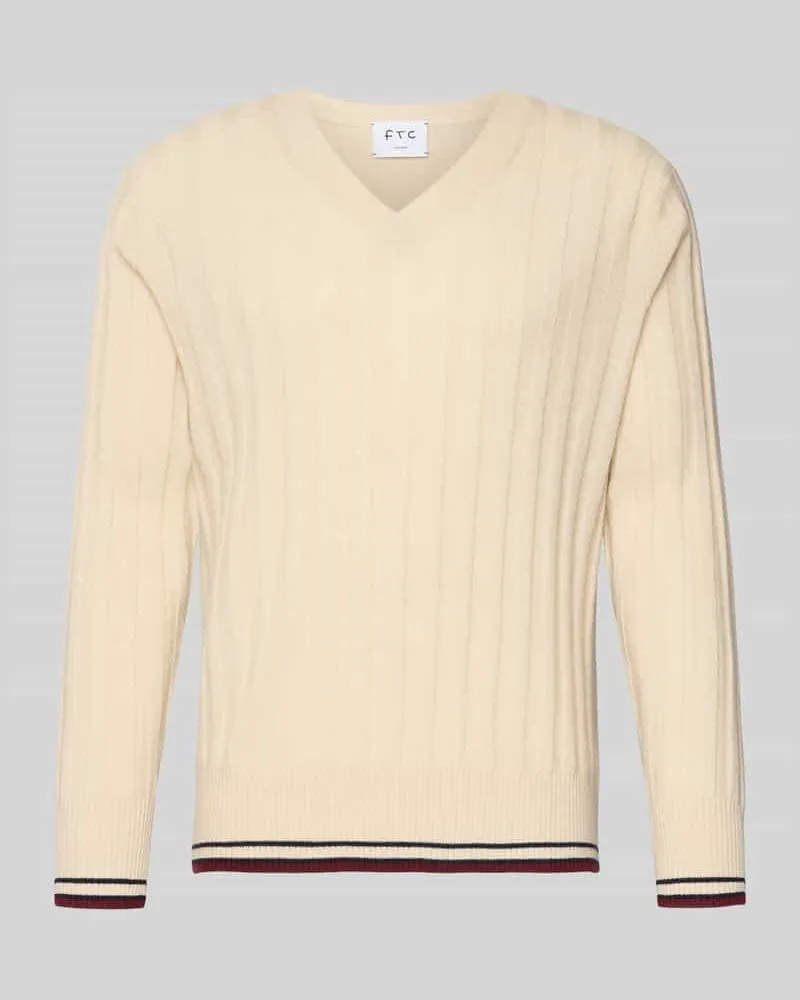 FTC Cashmere Strickpullover mit gerippten Abschlüssen Beige