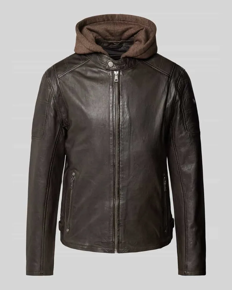 Mauritius Lederjacke mit abnehmbarer Kapuze Modell 'Rylo Dunkelbraun