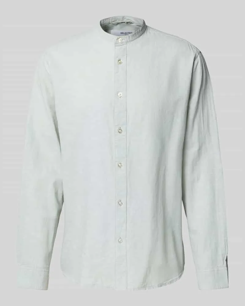 Selected Homme Regular Fit Freizeithemd aus Baumwoll-Leinen-Mix Modell 'REGNEW Hellgruen
