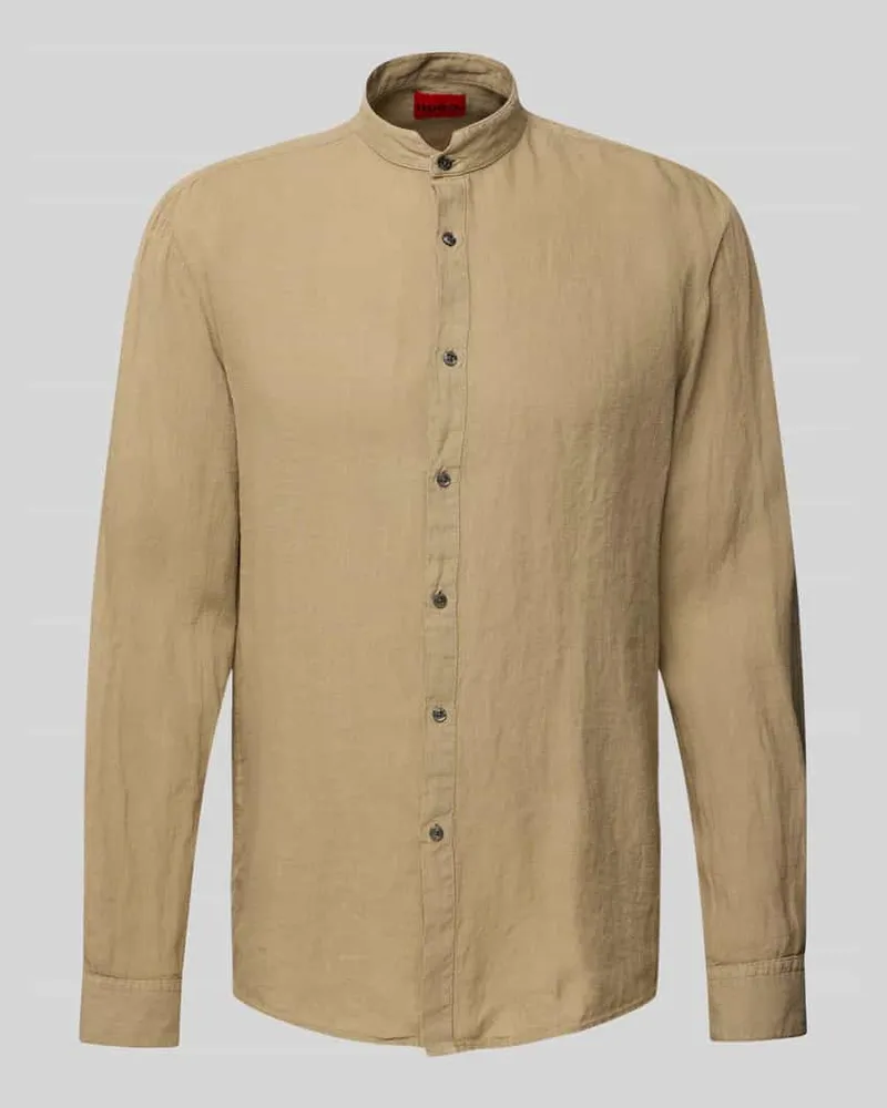HUGO BOSS Slim Fit Businesshemd aus reinem Leinen Modell 'Elvory Hellbraun