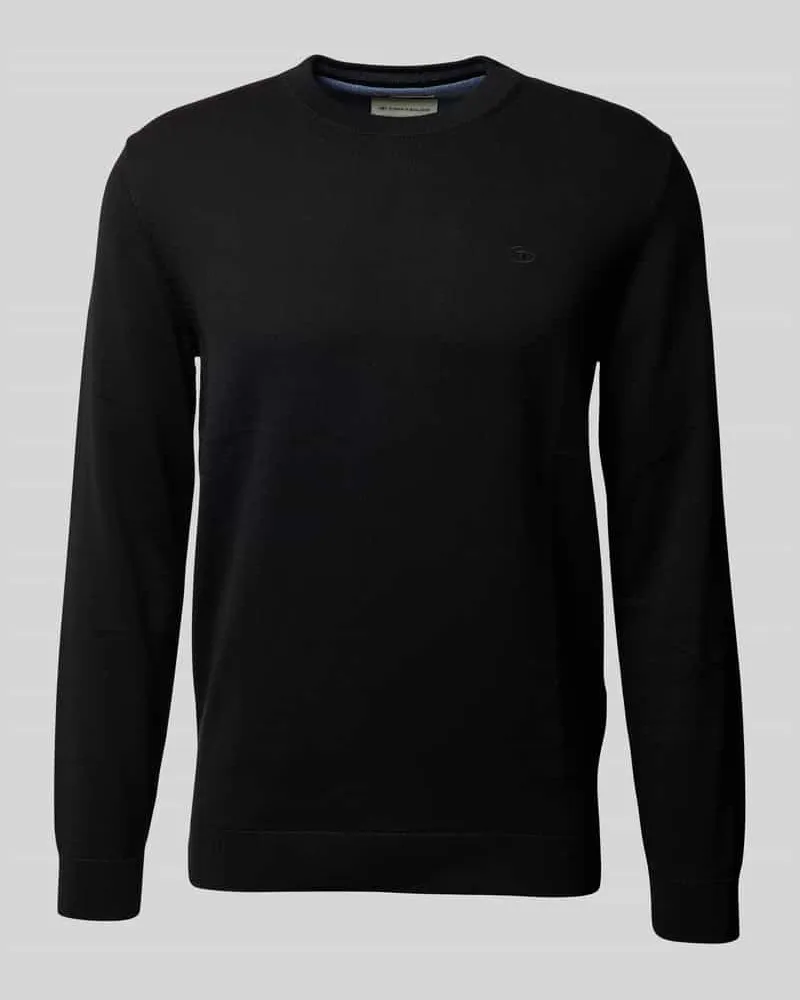 Tom Tailor Regular Fit Strickpullover aus reiner Baumwolle mit Rundhalsausschnitt Black