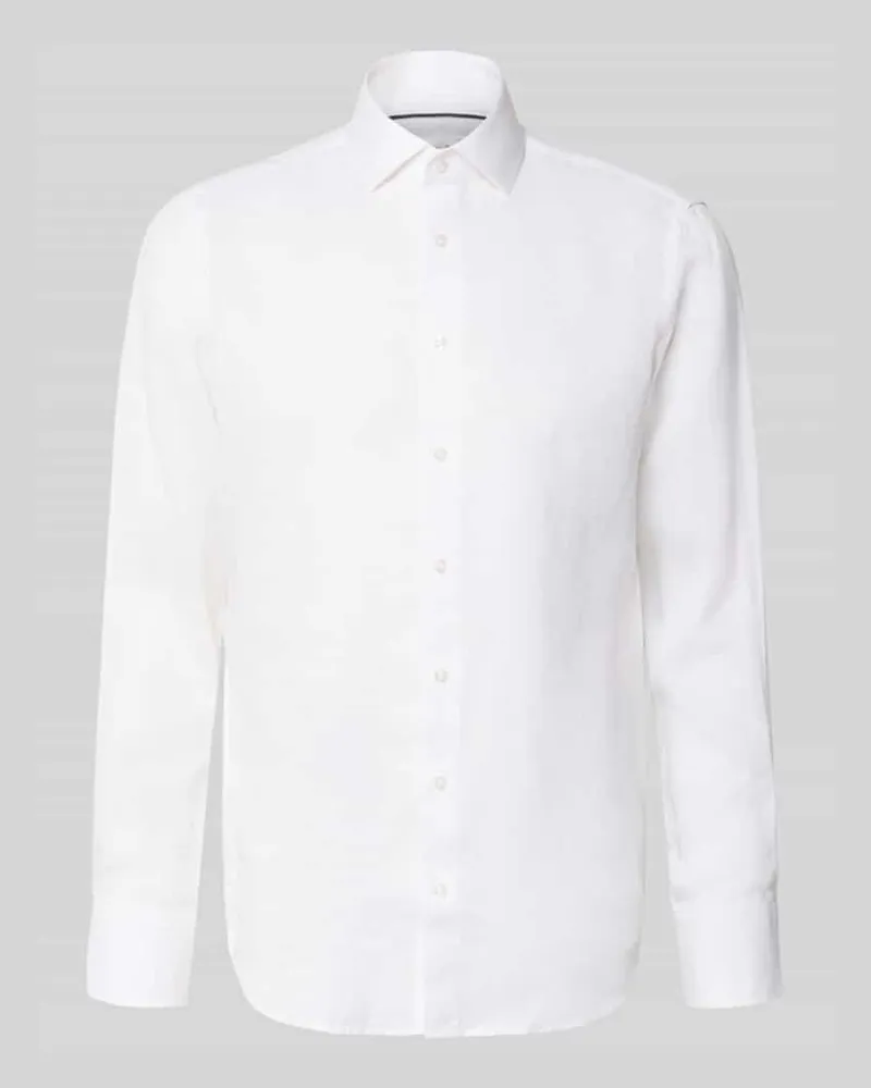 Christian Berg Regular Fit Leinenhemd mit Kentkragen Weiss