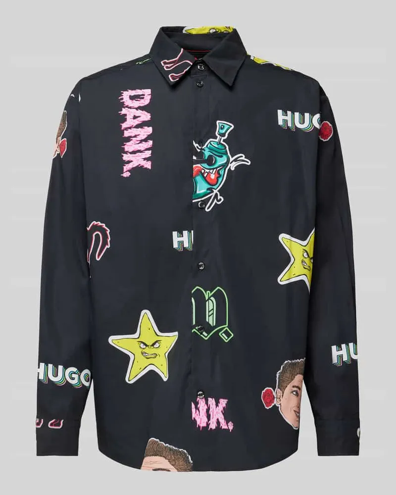 HUGO BOSS Regular Fit Freizeithemd mit Kentkragen Modell 'Ellisoe Black