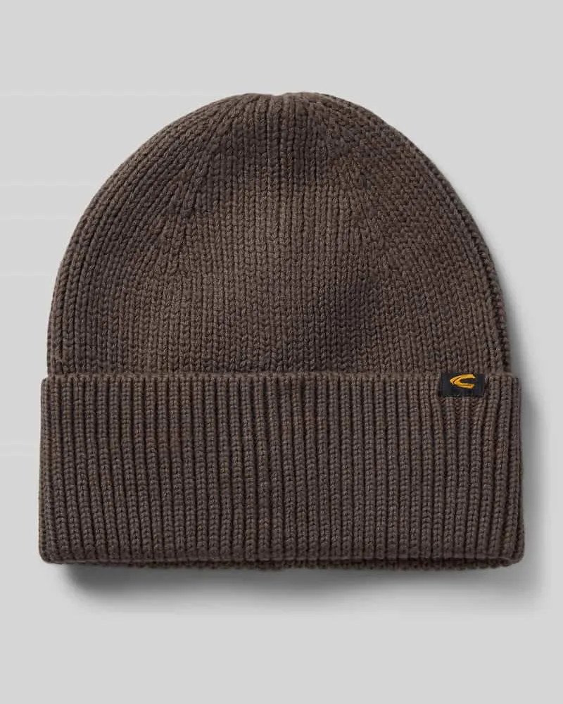 Camel Active Beanie mit breitem Umschlag und Label-Detail Dunkelbraun