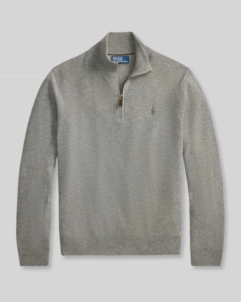 Ralph Lauren Regular Fit Troyer aus reiner Wolle Mittelgrau