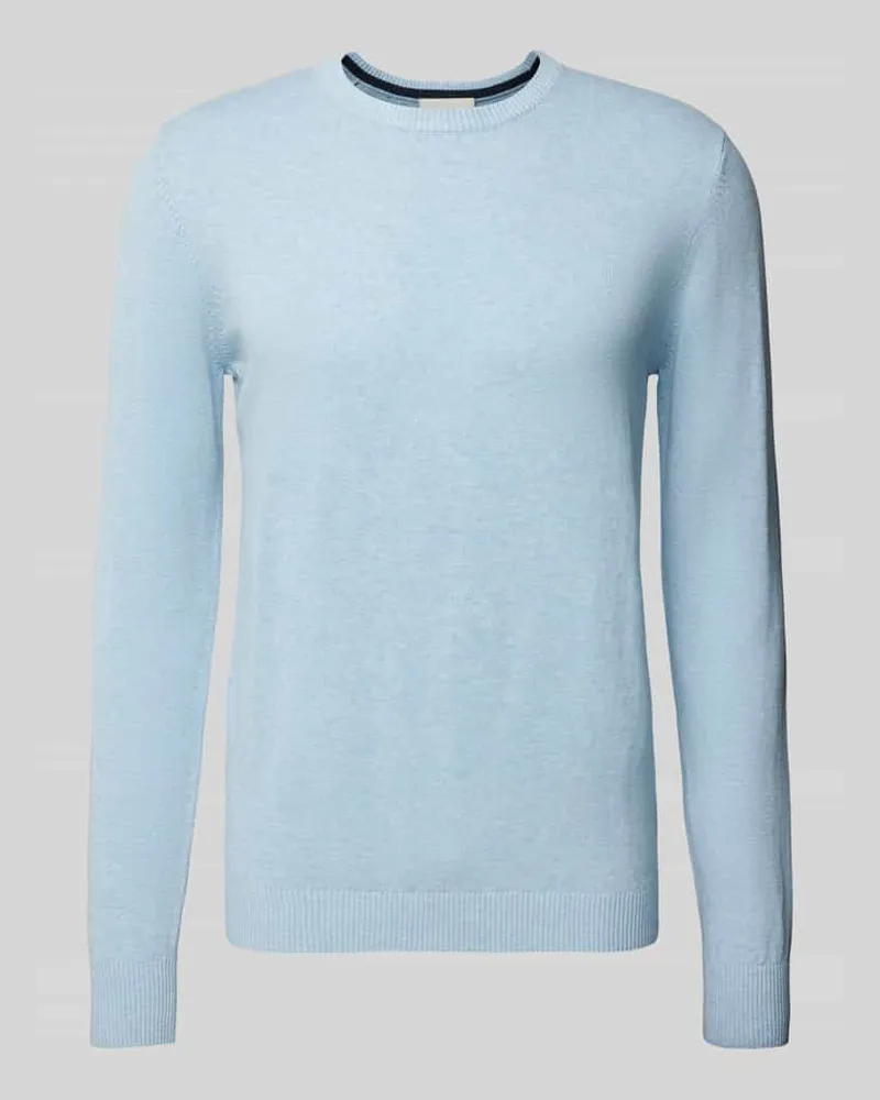 Bruun & Stengade Strickpullover mit geripptem Rundhalsausschnitt Modell 'JUPITER Hellblau