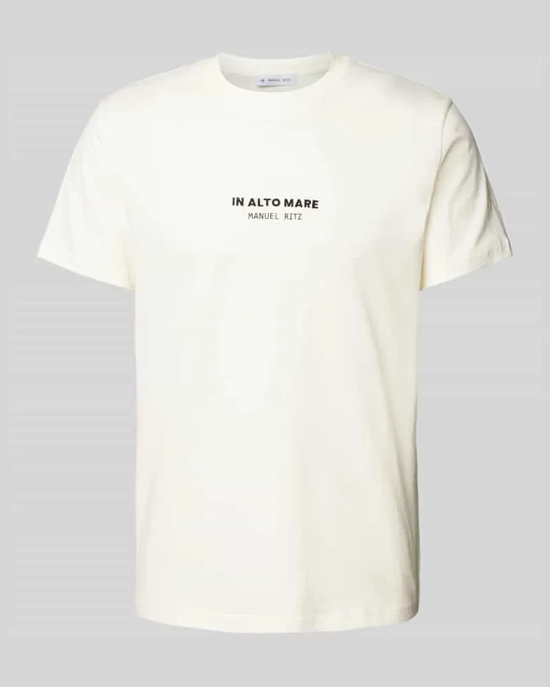 Manuel Ritz T-Shirt mit geripptem Rundhalsausschnitt Offwhite