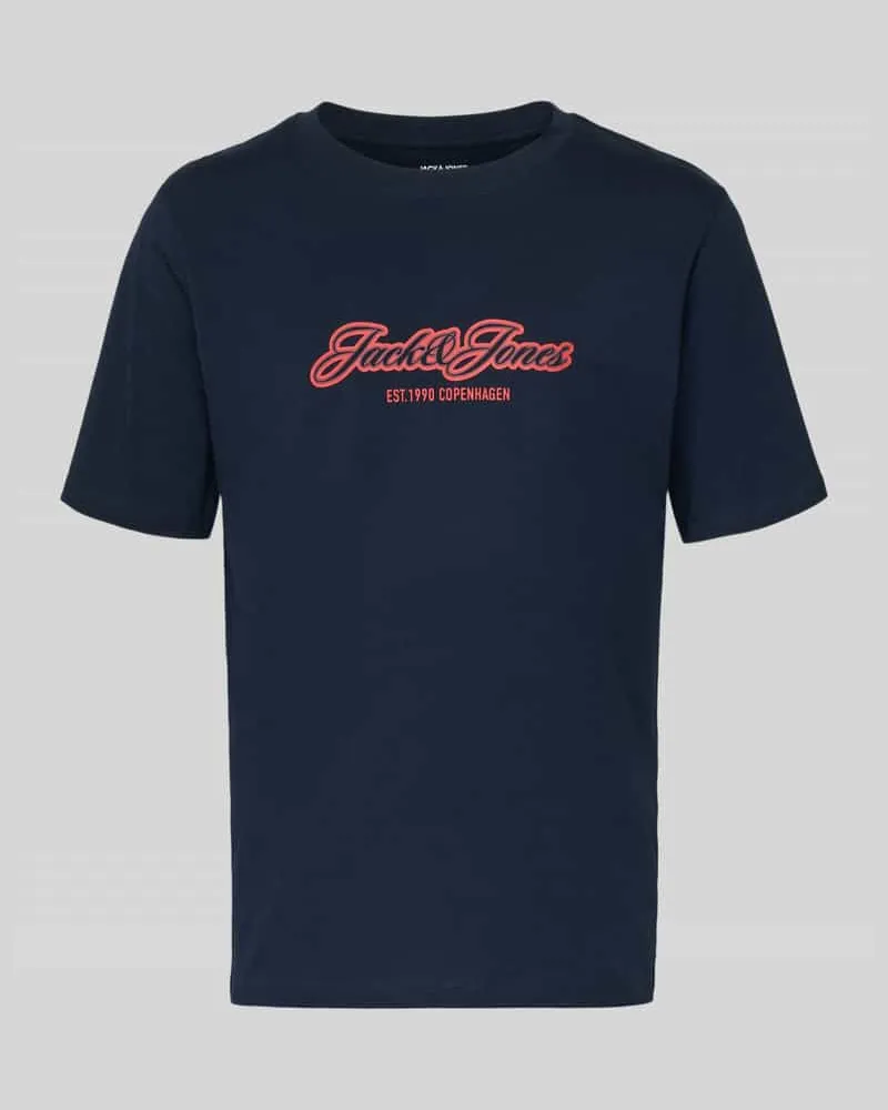 Jack & Jones Regular Fit T-Shirt mit Logo-Print Marine