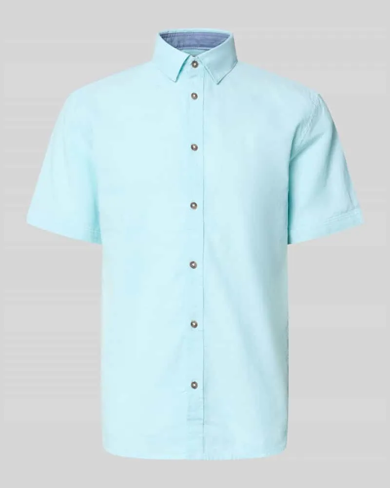 Tom Tailor Regular Fit Freizeithemd aus Leinen-Baumwolle-Mix Petrol