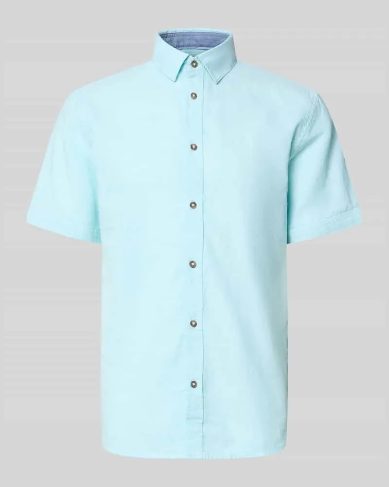 Tom Tailor Regular Fit Freizeithemd aus Leinen-Baumwolle-Mix Petrol