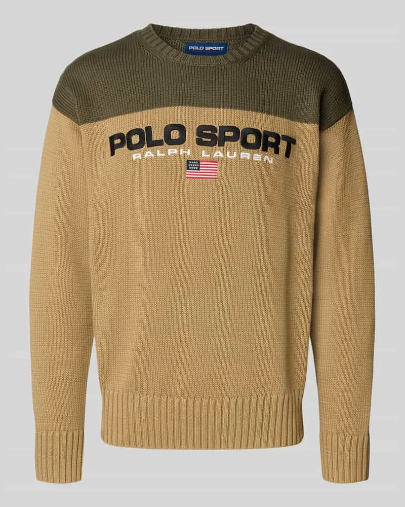 Ralph Lauren Strickpullover mit Label-Stitching und Rundhalsausschnitt Khaki