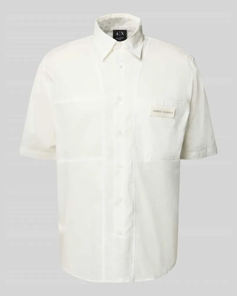 Armani Exchange Boxy Fit Freizeithemd mit Label-Patch Offwhite