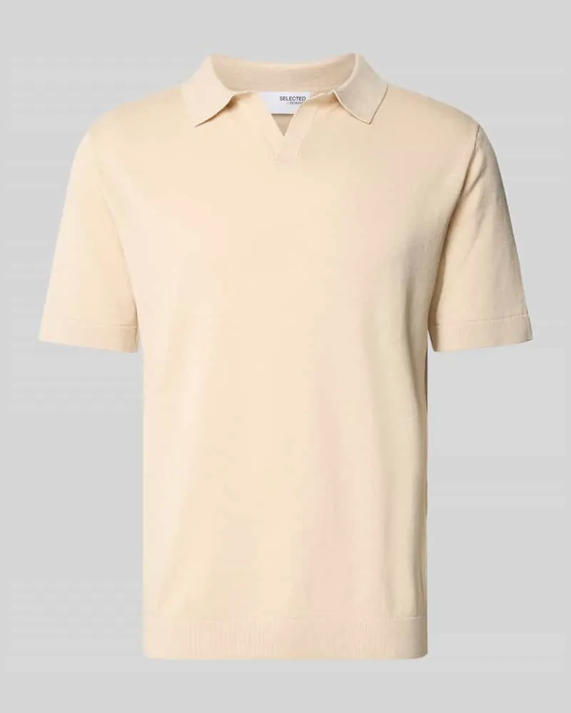 Selected Homme Regular Fit Poloshirt aus Baumwoll-Leinen-Mix Modell 'MATTIS Offwhite