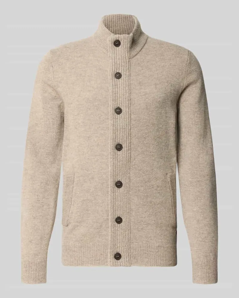 Barbour Cardigan mit Stehkragen Essential PATCH Hellgrau