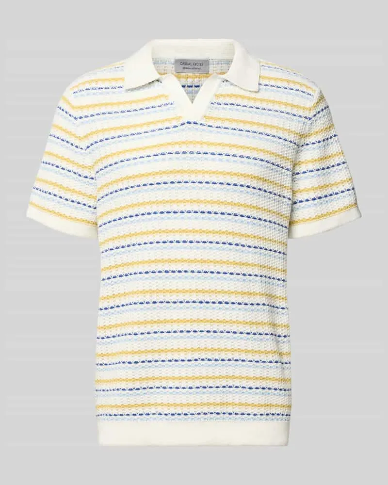 Casual Friday Regular Fit Strick-Poloshirt mit V-Ausschnitt Modell 'MIDSKOV Weiss