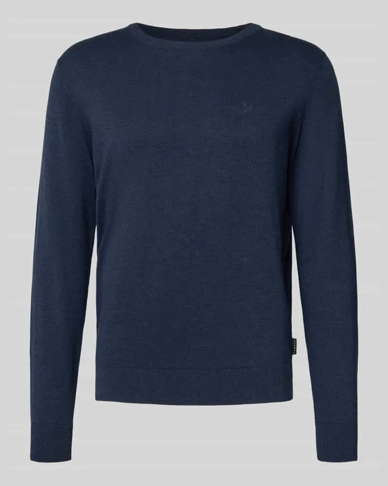 Bugatti Strickpullover mit gerippten Abschlüssen Dunkelblau