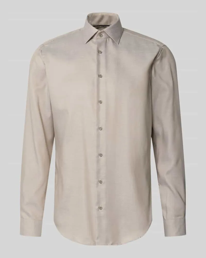 Christian Berg Regular Fit Business-Hemd mit Strukturmuster und Kentkragen Taupe
