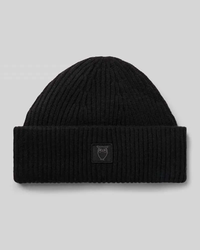 Knowledge Cotton Apparel Mütze aus echter Lammwolle Modell 'Low Black