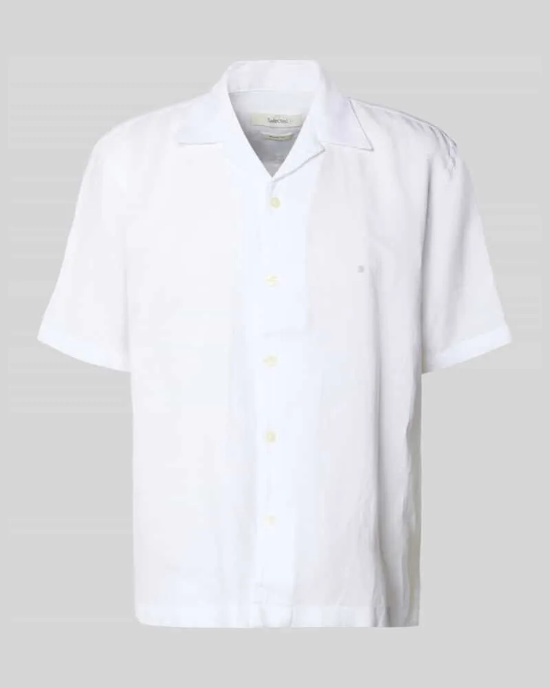 Selected Homme Relaxed Fit Freizeithemd aus Leinen-Baumwoll-Mix Modell 'RLXCLAY Weiss