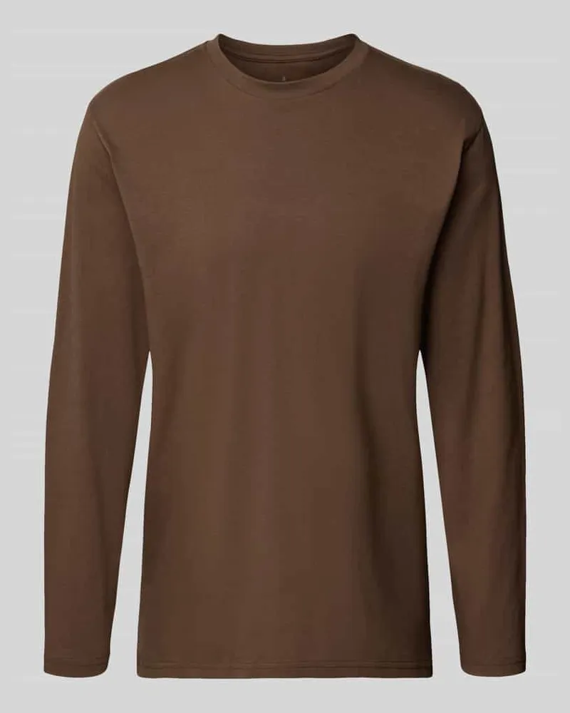 Ragman Longsleeve mit geripptem Rundhalsausschnitt Dunkelbraun
