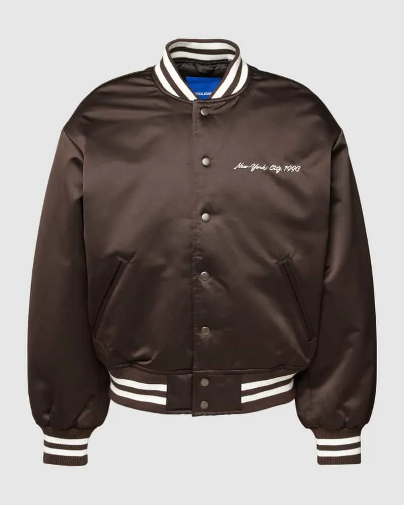 Jack & Jones Bomberjacke mit Label-Stitching Modell 'BAXTER Dunkelbraun