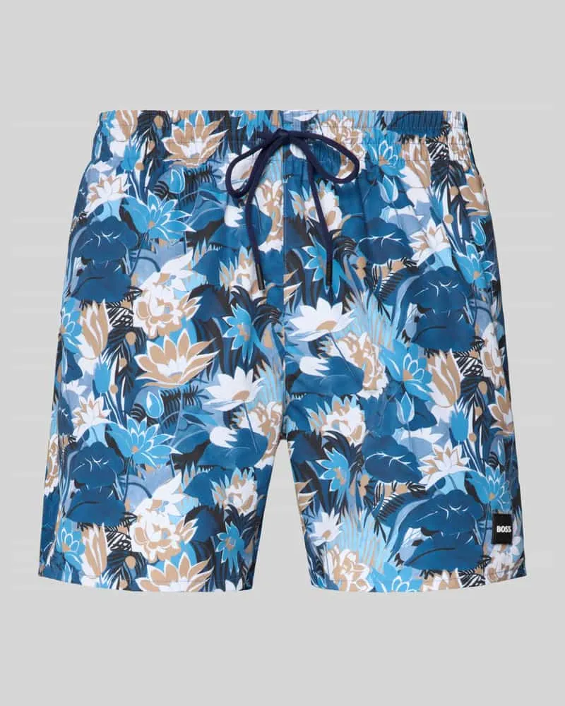 HUGO BOSS Regular Fit Badeshorts mit Allover-Muster Modell 'PIRANHA Hellblau