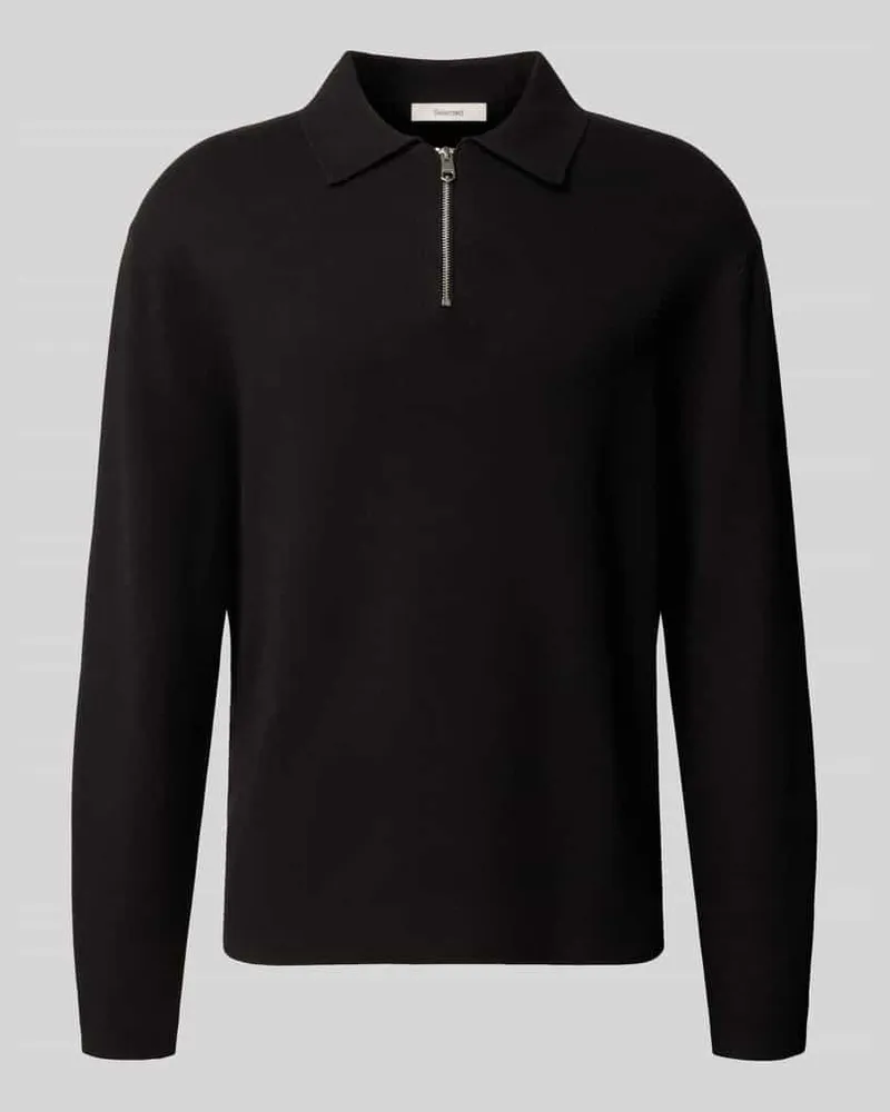 Selected Pullover mit Half Zip Polokragen Black