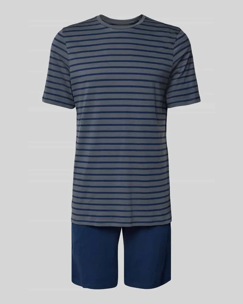 Schiesser Pyjama mit geripptem Rundhalsausschnitt 
