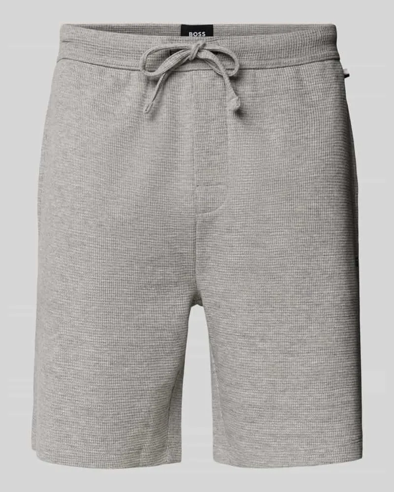 HUGO BOSS Shorts mit Label-Stitching Modell 'WAFFLE Mittelgrau