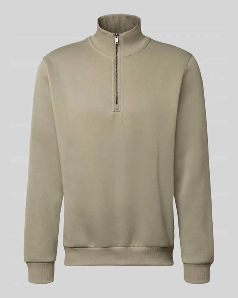 Jack & Jones Regular Fit Sweatshirt mit Troyer-Kragen Modell 'Bradley Oliv