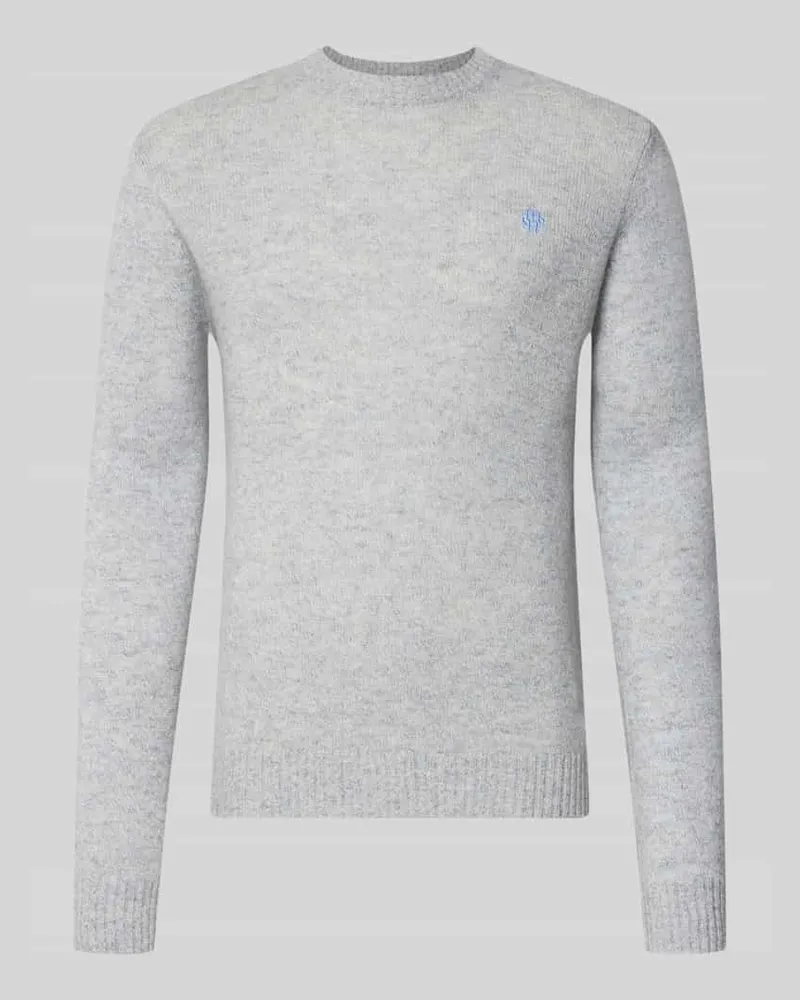 McNeal Slim Fit Strickpullover aus reiner Wolle mit Label-Stitching Hellgrau