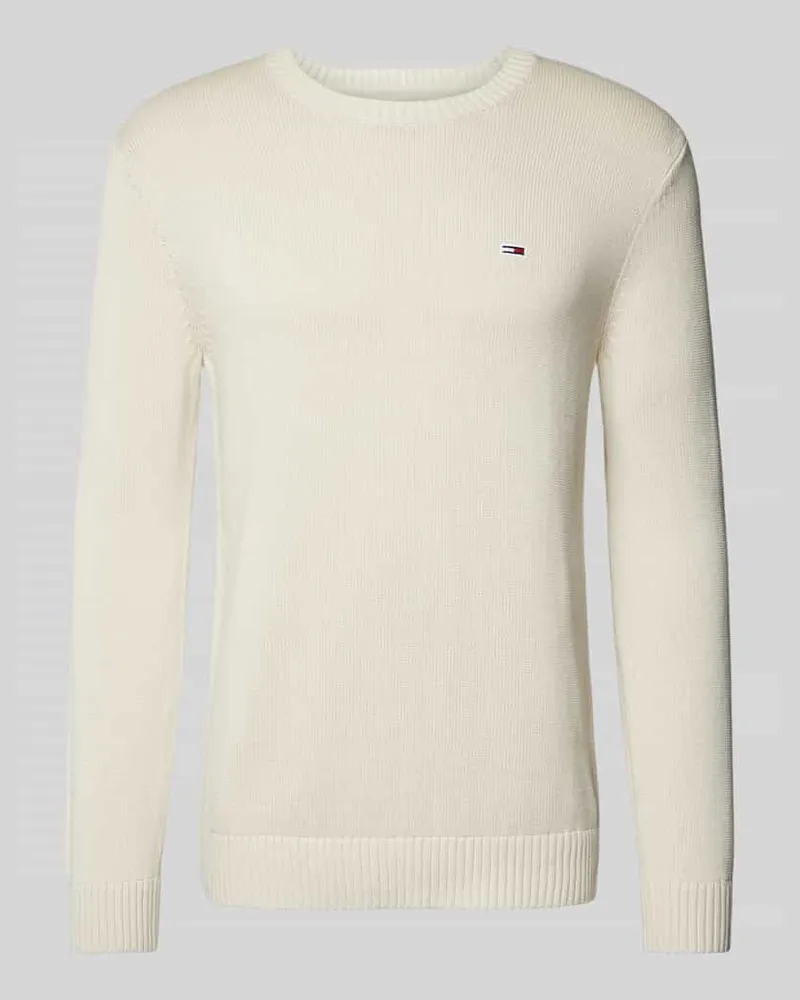 Tommy Hilfiger Slim Fit Strickpullover mit Logo-Badge Beige