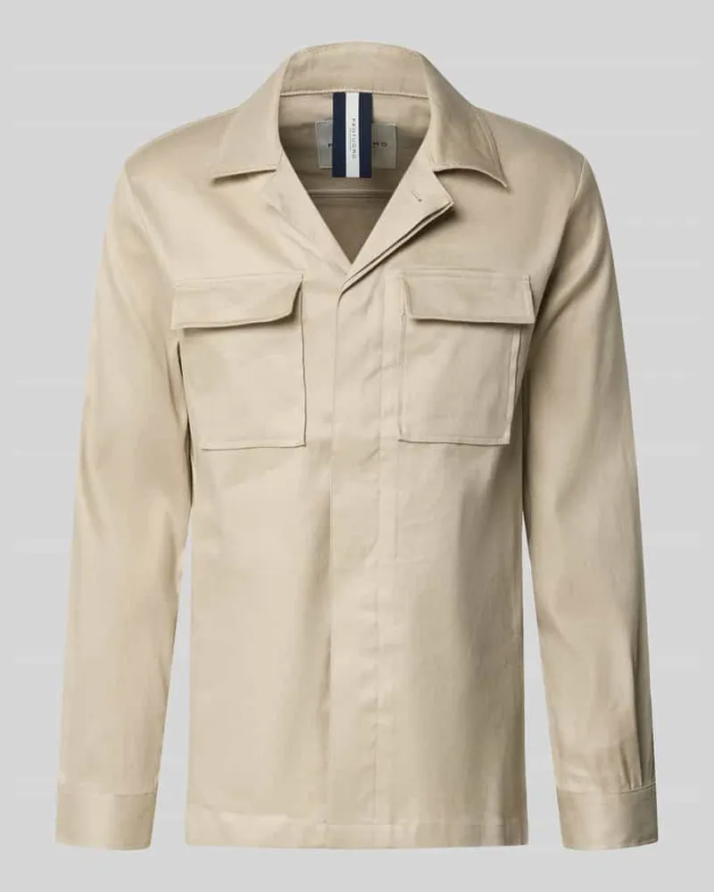 Profuomo Regular Fit Hemdjacke aus Leinen-Mix mit Brusttaschen Beige