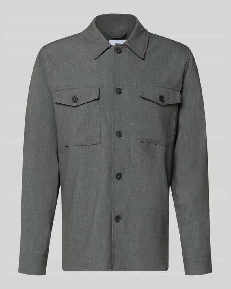Lindbergh Relaxed Fit Hemdjacke mit Kentkragen und Brusttaschen Mittelgrau