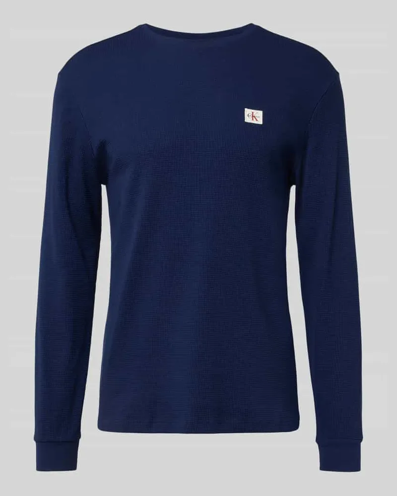 Calvin Klein Slim Fit Longsleeve mit Logo-Patch Modell 'Waffle Marine