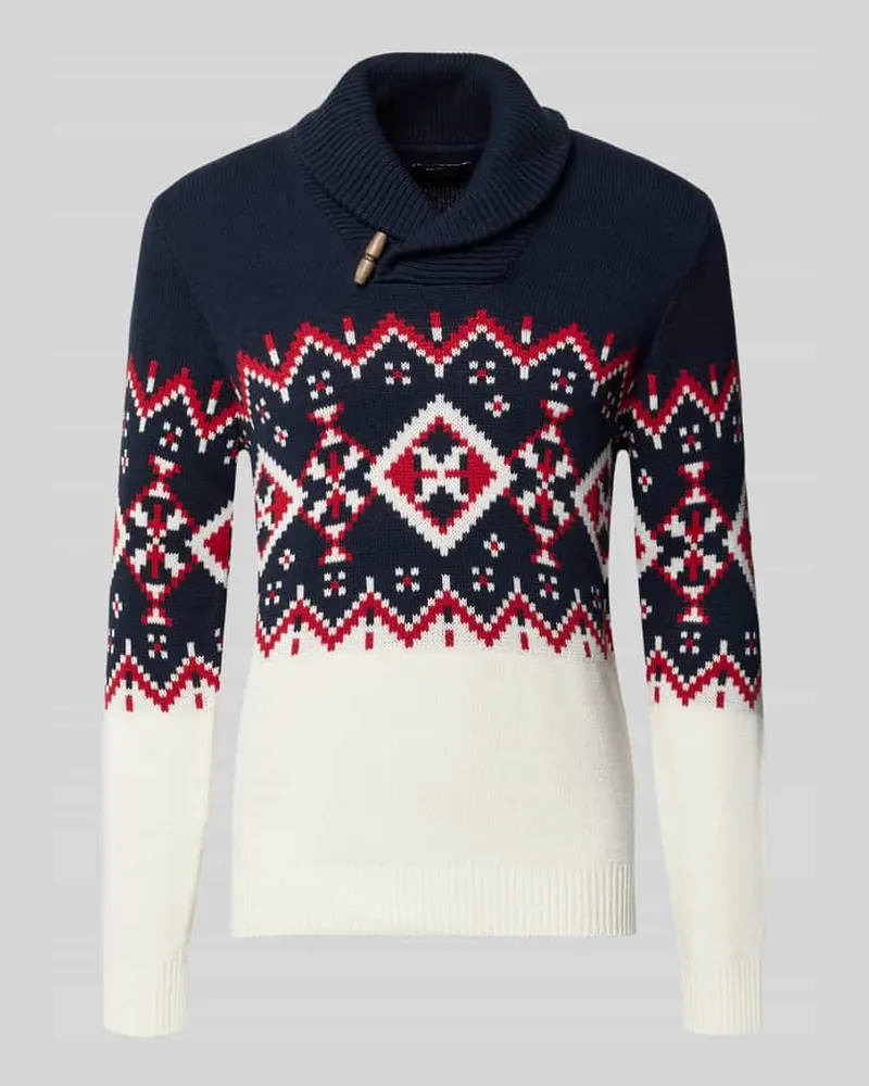 McNeal Slim Fit Strickpullover aus Baumwoll-Mix mit Troyer-Kragen Sand