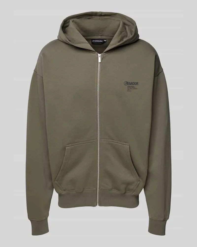 PEGADOR Oversized Sweatjacke mit Label-Print Modell 'MAHAN Oliv
