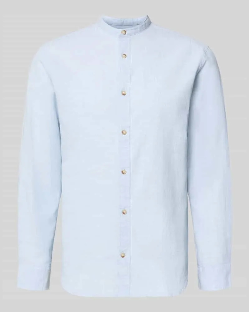 Jack & Jones Regular Fit Freizeithemd aus Baumwoll-Leinen-Mix Hellblau