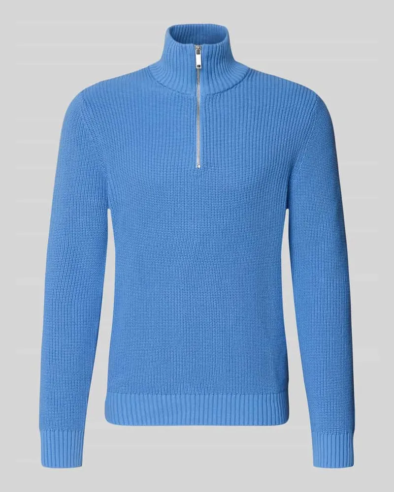 McNeal Slim Fit Strickpullover aus reiner Baumwolle mit Troyer-Kragen Sky