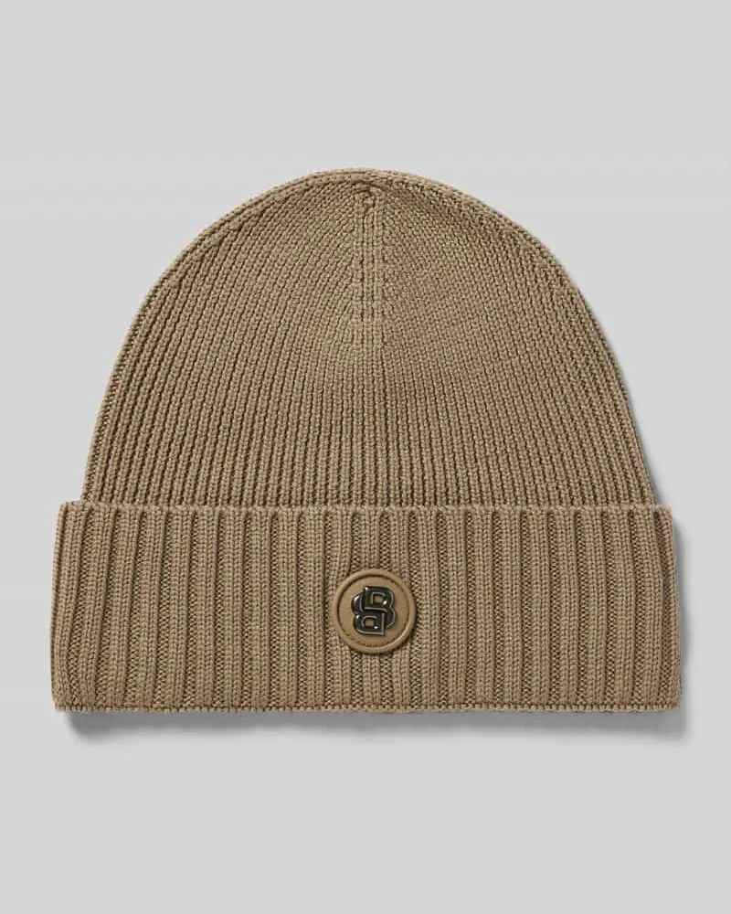HUGO BOSS Mütze aus Wolle mit Logo-Badge Beige
