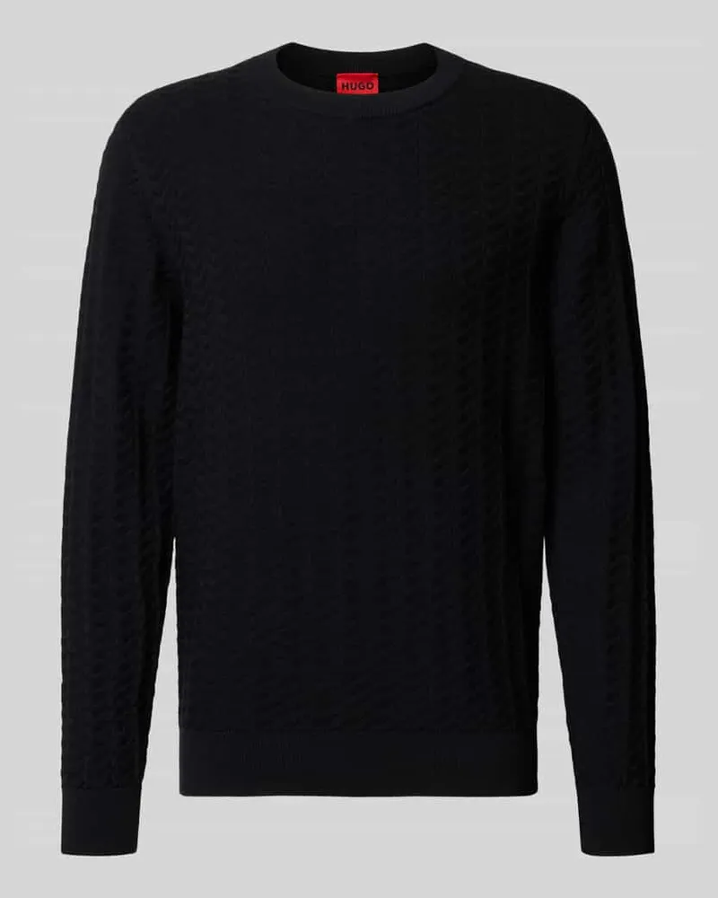 HUGO BOSS Pullover mit strukturierter Strickoptik Modell 'Simond Black