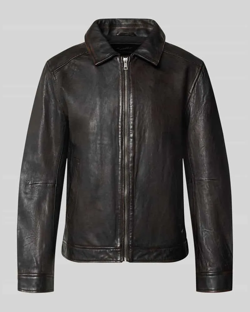Mauritius Lederjacke mit Kentkragen Modell 'VENCHO Dunkelbraun