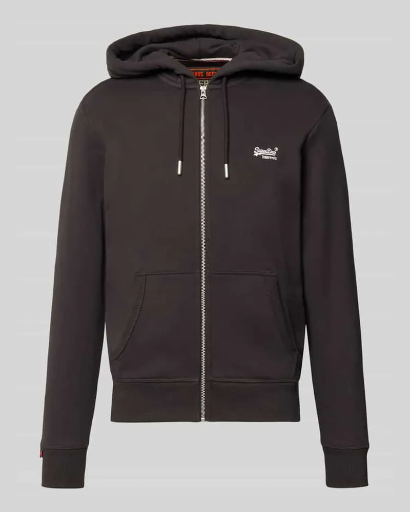 Superdry. Sweatjacke mit Kapuze und Logo-Stitching Anthrazit