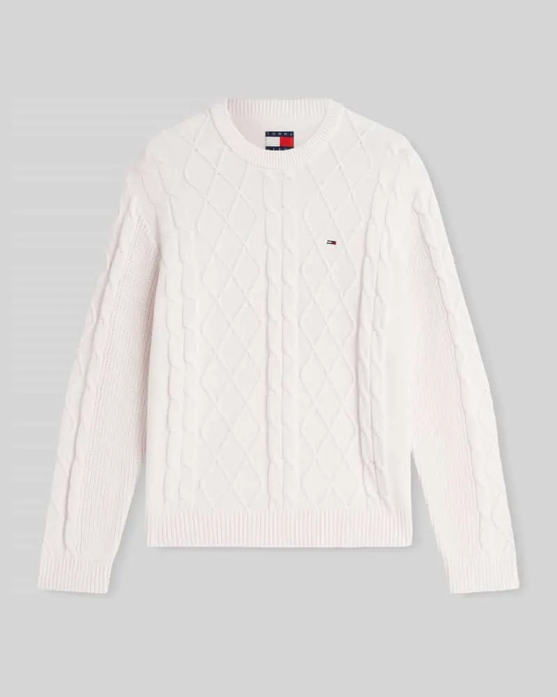 Tommy Hilfiger Regular Fit Pullover aus reiner Baumwolle mit Logo-Stitching Offwhite