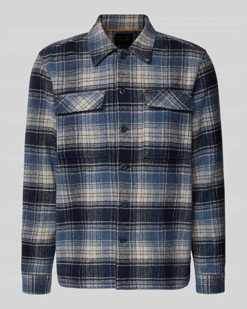 PME Legend Regular Fit Hemdjacke aus Woll-Mix mit Kentkragen Marine