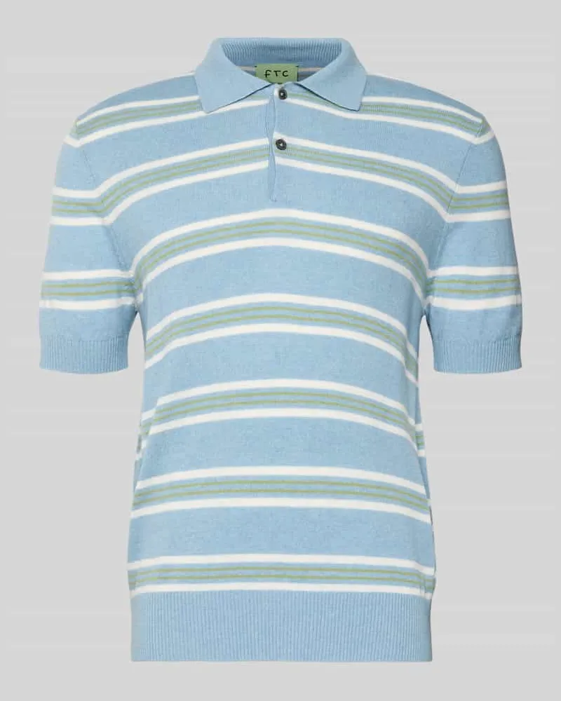 FTC Cashmere Poloshirt mit gerippten Abschlüssen Hellblau