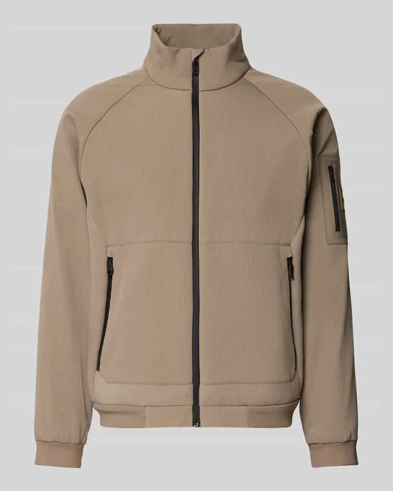 HUGO BOSS Regular Fit Fleecejacke mit Cord-Partien Modell 'Cord Fleece Sand