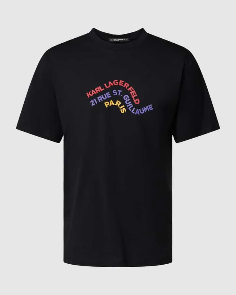 Karl Lagerfeld Relaxed Fit T-Shirt mit Logo-Print Modell 'WAVE LOGO Black